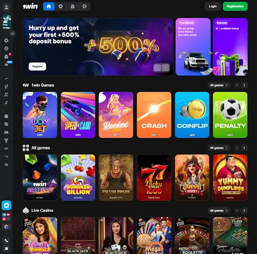 1win casino lobby featuring the Plinko game